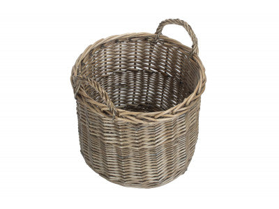 MEDIUM ROUND STRAIGHT-SIDED WICKER LOG / STORAGE BASKET