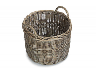 LARGE ROUND STRAIGHT-SIDED WICKER LOG / STORAGE BASKET