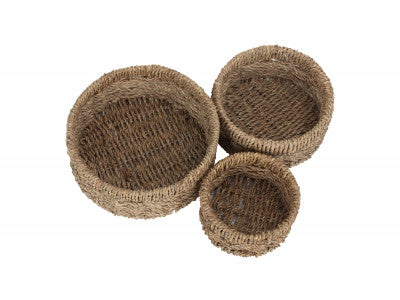 ROUND SEAGRASS SMALL TRAY SET 3