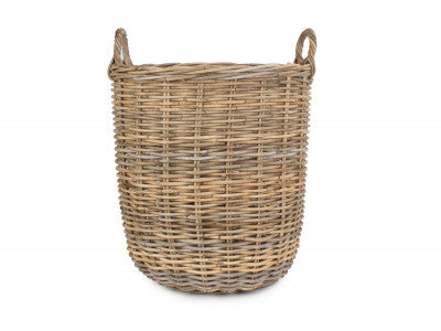 MEDIUM TALL ROUND FIRESIDE GREY RATTAN LOG BASKET