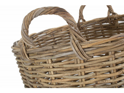 MEDIUM TALL ROUND FIRESIDE GREY RATTAN LOG BASKET