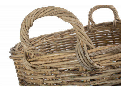 LARGE TALL ROUND FIRESIDE GREY RATTAN LOG BASKET