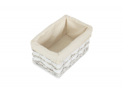 SMALL WHITE SCANDI STORAGE BASKET with WHITE LINING