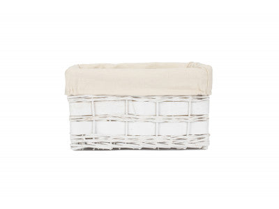 SMALL WHITE SCANDI STORAGE BASKET with WHITE LINING
