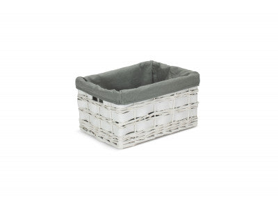 MEDIUM WHITE SCANDI STORAGE BASKET with GREY SAGE LINING