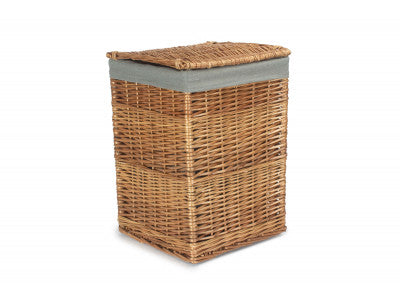 LIGHT STEAMED SMALL SQUARE LAUNDRY BASKET with GREY SAGE LINING