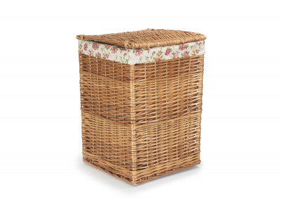 LIGHT STEAMED SMALL SQUARE LAUNDRY BASKET with GARDEN ROSE LINING