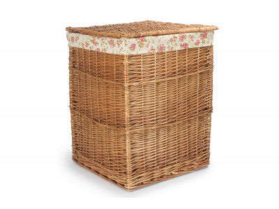 LIGHT STEAMED LARGE SQUARE LAUNDRY BASKET with GARDEN ROSE LINING