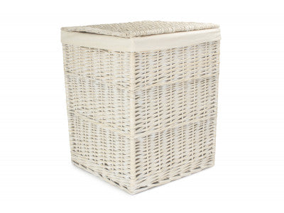LARGE SQUARE WHITE WASH LAUNDRY HAMPER with WHITE LINING