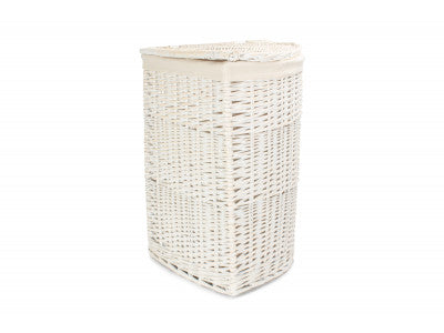 LARGE CORNER WHITE WASH LAUNDRY HAMPER with WHITE LINING