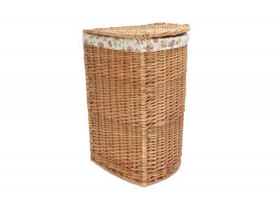 LARGE LIGHT STEAMED CORNER LINEN BASKET with GARDEN ROSE LINING