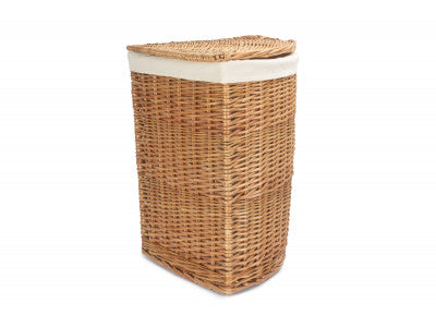 LARGE LIGHT STEAMED CORNER LINEN BASKET with WHITE LINING