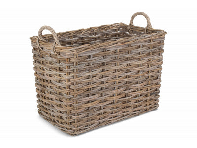 LARGE RECTANGULAR GREY RATTAN HALLWAY LOG BASKET