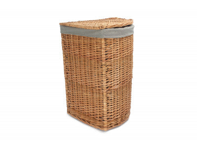 LARGE LIGHT STEAMED CORNER LINEN BASKET with GREY SAGE LINING