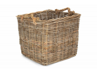 MEDIUM SQUARE GREY RATTAN LOG BASKET