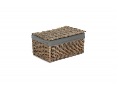 MEDIUM ANTIQUE WASH FINISH STORAGE HAMPER with GREY SAGE LINING