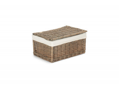 MEDIUM ANTIQUE WASH FINISH STORAGE HAMPER with WHITE LINING