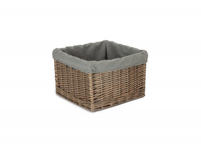 MEDIUM SQUARE ANTIQUE WASH STORAGE BASKET with GREY SAGE LINING