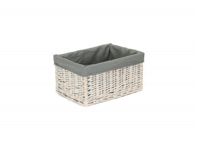 MEDIUM WHITE WASH STORAGE BASKET with GREY SAGE LINING