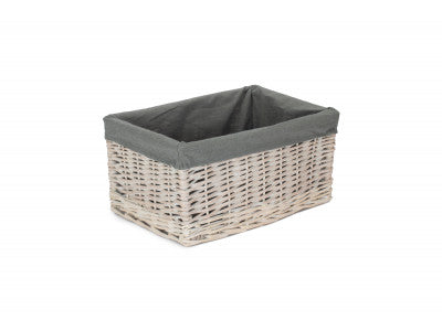 LARGE WHITE WASH STORAGE BASKET with GREY SAGE LINING
