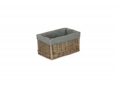 SMALL ANTIQUE WASH STORAGE BASKET with GREY SAGE LINING