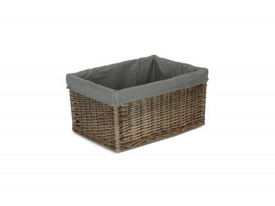 LARGE ANTIQUE WASH STORAGE BASKET with GREY SAGE LINING