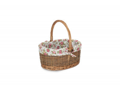 SIZE 2 OVAL UNPEELED WILLOW SHOPPER with GARDEN ROSE LINING