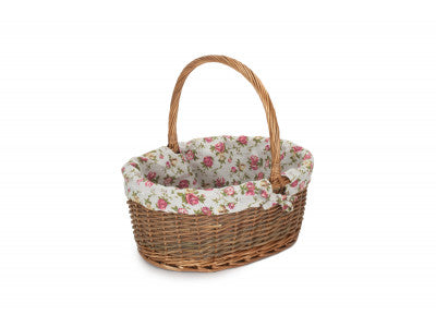 SIZE 3 OVAL UNPEELED WILLOW SHOPPER with GARDEN ROSE LINING