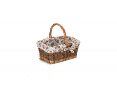 SIZE 1 RECTANGULAR UNPEELED WILLOW SHOPPER with GARDEN ROSE LINING