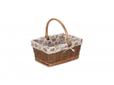 SIZE 2 RECTANGULAR UNPEELED WILLOW SHOPPER with GARDEN ROSE LINING