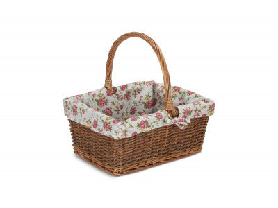 SIZE 3 RECTANGULAR UNPEELED WILLOW SHOPPER with GARDEN ROSE LINING