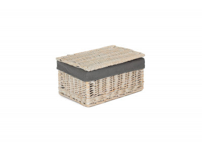 MEDIUM WHITE WASH FINISH STORAGE HAMPER with GREY SAGE LINING