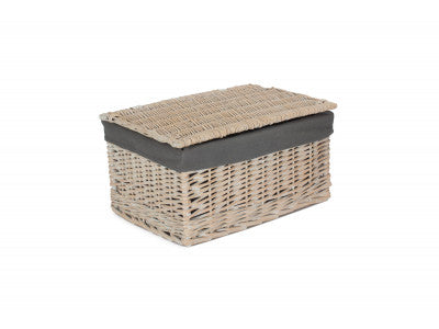 LARGE WHITE WASH FINISH STORAGE HAMPER with GREY SAGE LINING