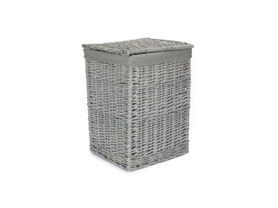 SMALL GREY WASH SQUARE LAUNDRY BASKET with GREY SAGE LINING