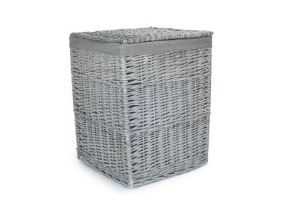 LARGE GREY WASH SQUARE LAUNDRY BASKET with GREY SAGE LINING