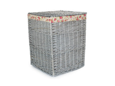 LARGE GREY WASH SQUARE LAUNDRY BASKET with GARDEN ROSE LINING