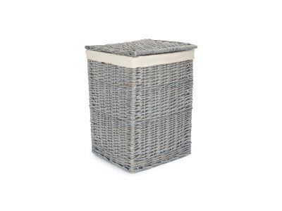 SMALL GREY WASH SQUARE LAUNDRY BASKET with WHITE LINING