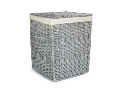 LARGE GREY WASH SQUARE LAUNDRY BASKET with WHITE LINING