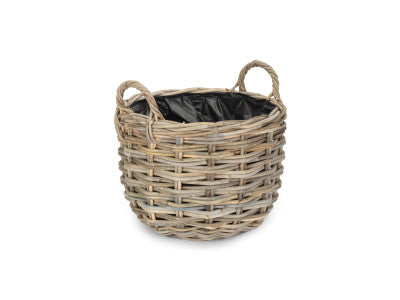 SMALL CURVED BASE RATTAN PLANTER with PLASTIC LINING