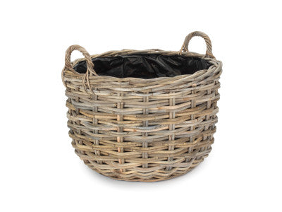 LARGE CURVED BASE RATTAN PLANTER with PLASTIC LINING