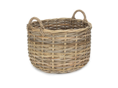 LARGE CURVED BASE RATTAN LOG STORAGE BASKET