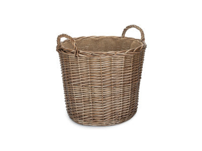 LARGE CHESTNUT ROUND LINED LOG BASKET
