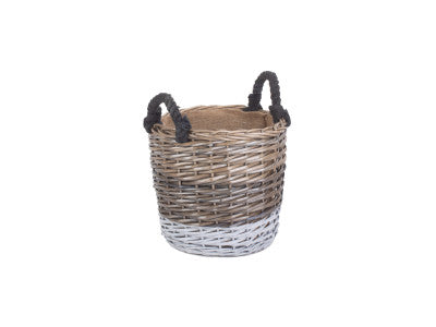 SMALL ROUND TRIPLE TONE CHUNKY STORAGE BASKET with LINING