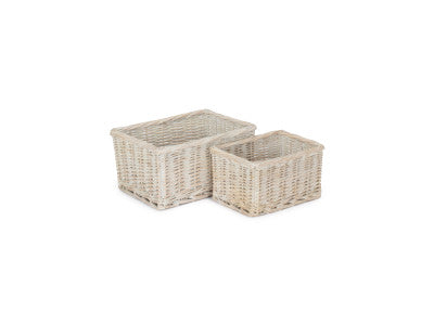 SMALL WHITE WASH FINISH WILLOW TRAYS SET 2