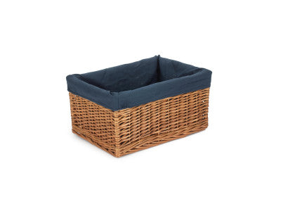 LARGE DOUBLE STEAMED STORAGE BASKET with NAVY BLUE LINING