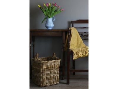SMALL SQUARE GREY RATTAN LOG BASKET