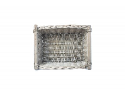 MEDIUM ANTIQUE WASH WOODEN HANDLED STORAGE BASKET