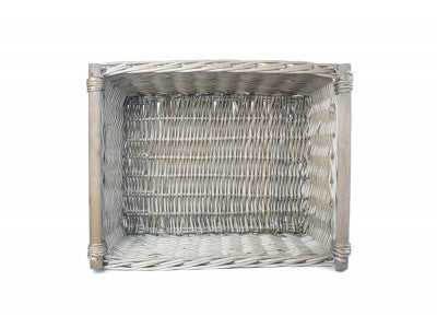 EXTRA LARGE ANTIQUE WASH WOODEN HANDLED STORAGE BASKET