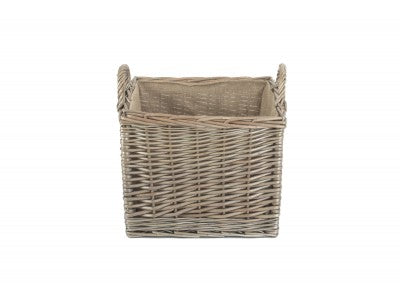 MEDIUM SQUARE LINED WICKER LOG / STORAGE BASKET