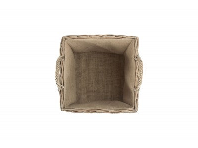 MEDIUM SQUARE LINED WICKER LOG / STORAGE BASKET